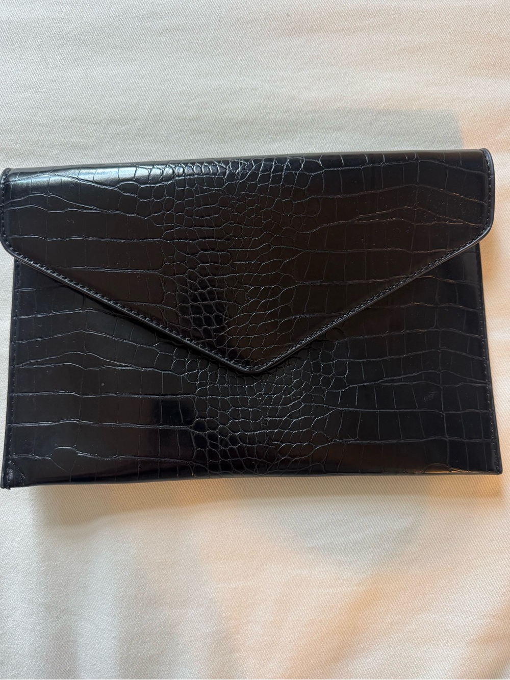 BP Black Croc-Embossed Envelope Clutch
